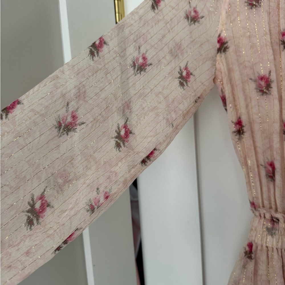LoveShackFancy Popover Mini Dress in Vintage Rose Pink Gold Floral - Picture 6 of 7